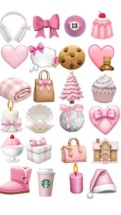 a bunch of items that are pink and white