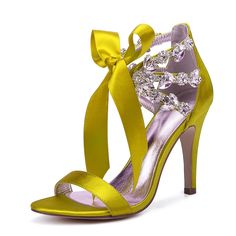 Category:Wedding Shoes,Heels; Upper Materials:Satin; Embellishment:Ribbon Tie,Bowknot,Crystal,Rhinestone; Season:Summer; Heel Type:High Heel; Gender:Women's; Toe Shape:Open Toe; Type:Bridal Shoes,Wedding Sandals; Style:Luxurious,Elegant; Heel Height(inch):3-4; Outsole Materials:Rubber; Occasion:Party,Wedding; Closure Type:Lace-up; Pattern:Solid Colored,Solid Color; Shipping Weight:0.848; Production mode:Self-produce; 2023 Trends:Stilettos,Dress Shoes; Foot Length:; Size chart date source:Provide Bling Wedding Shoes, Beach Dresses Casual, Lace High Heels, Elegant High Heels, Sparkle Shoes, Beautiful High Heels, Bridal Heels, Bling Shoes, Wedding Sandals