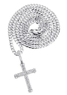 14k White gold diamond cross pendant & cuban chain which comes in 1.5 Inches in length and 0.8 Inches in width. The pendant weights appx 3.3 grams has 1.28 Carats of Vs quality diamonds.  The chain options include a gold cuban chain, franco or rope with a width of 3mm's and the length can be selected to any preference.  -100% REAL GOLD -LIFETIME WARRANTY -LIFETIME MAINTENANCE -LIFETIME UPGRADE -15 DAY MONEY BACK GUARANTEE -FREE SHIPPING -FINANCING AVAILABLE Gold Diamond Cross Necklace, Gold Cuban Chain, Diamond Cross Necklace Gold, Diamond Cross Necklace, Gold Earrings For Men, Mens Diamond Bracelet, Silver Chain For Men, Gold Watches Women, Mens Gold Rings