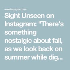 the words, sight unseen on instagramm there's something nostalgic about fall as we look back on summer while dig