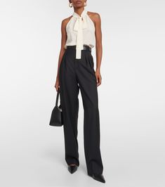 Elegant Ankle-length Dress Pants For Evening, Elegant Wide-leg Pantsuit For Office, Elegant Evening Pantsuit With Ankle-length Pants, Elegant Black Semi-formal Wide Leg Pants, Chic Wool Dress Pants, Chic Tailored Dress Pants For Formal Occasions, Chic Straight Dress Pants For Formal Occasions, Elegant Wide-leg Pantsuit For Formal Occasions, Elegant Tapered Leg Dress Pants For Office