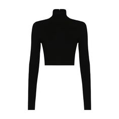 Dolce & Gabbana Cropped Turtle-neck Top - Black | Editorialist High Stretch Long Sleeve Tops For Evening, Fitted Cropped Turtleneck For Fall, High Neck Tops For Winter Evenings, High Neck Evening Tops For Winter, Fitted Long Sleeve Mock Neck Top For Night Out, Black Long Sleeve Turtleneck With Thumbholes, Fitted Black Turtleneck Long Sleeve Top, Black Long Sleeve Mock Neck Top For Night Out, Turtleneck Tank Top