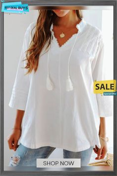 Boho Stand Collar Linen 3/4 Sleeve Guipure Lace Shirts & Blouses White 3/4 Sleeve Summer Blouse, Beach Cotton Blouse With Half Sleeves, Cotton Half Sleeve Blouse For Beach, Half Sleeve Cotton Blouse For Beach, Half Sleeve Cotton Beach Blouse, Casual White Blouse With 3/4 Sleeves, White Casual Blouse With 3/4 Sleeves, White 3/4 Sleeve Blouse For Vacation, White Half Sleeve Tops For The Beach