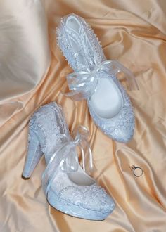 "White embellished lace wedding heels for bride with pearls and ribbons. Winter weddings or elegant receptions, these shoes compliment your white lace wedding dress beautifully! Custom wedding gift, personalized engagement gift or bridesmaids shoes. White bridal shoes are designed with embroidered lace. Glass beads, shiny sequins and small pearls are used on the embroidery. Organza ribbons tie on the front. Custom details can be added on this design, soles can be personalized with your names and Elegant Lace Wedding Shoes With Laces, Elegant Wedding Shoes With Laces For Ceremony, Elegant Lace Heels With Laces, Elegant Laced Wedding Shoes For Ceremony, Elegant Lace Wedding Shoes For Ceremony, Elegant Wedding Shoes With Laces, Elegant Wedding Shoes With Lace Work, Elegant Wedding Heels With Lace Trim, Lace-up Lace Heels For Ceremony