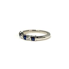 14K White Gold 3 Round Brilliant Diamonds = 0.17ctw., H-I/VS2-SI1 4 Sapphires = 0.33ctw., L2-M1 Ring size = 6.25 Sapphire And Diamond Band, Diamond Band, Brilliant Diamond, Sapphire Diamond, Diamond Bands, Round Brilliant, Sapphire Ring, Sapphire, Ring Size