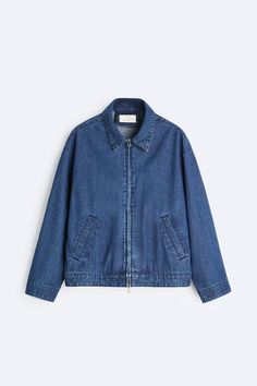 ZIPPERED DENIM JACKET - Indigo | ZARA United States Long Sleeve Cotton Denim Jacket With Zipper Closure, Zara Denim Outerwear With Pockets, Zara Denim Blue Cotton Outerwear, Denim Blue Cotton Denim Jacket With Zipper, Zara Medium Wash Cotton Outerwear, Zara Denim Outerwear For Work, Zara Denim Outerwear In Dark Wash, Zara Dark Wash Denim Outerwear, Zara Dark Wash Denim Jacket For Fall