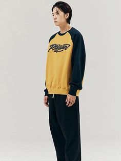 Editor's notesTwo Tone Logo Sweatshirt by PLAYIAN features a soft touch, less lint, and raglan sleeve pattern with logo. It gives a vintage effect.- Round neck sweatshirt- Long sleeves- Ribbed cuffs- Comfortable fit- Logo label detail in hem- Versatile itemMeasurements(in.)M / L / XL- Chest: 24.61 / 25.39 / 26.18 in.- Sleeve length: 34.25 / 34.65 / 35.04 in.- Length: 26.57 / 27.36 / 27.95 in.* Model Info:Man: Height 6’ 2.04”  (fitting size XL)Woman: Height 5' 4.17” (fitting size M)* This pr Cotton Raglan Sleeve Sweatshirt With Graphic Print, Cotton Raglan Sleeve Sweatshirt For College, Mustard Cotton Sweatshirt For Fall, Retro Yellow Cotton Sweatshirt, Yellow Retro Cotton Sweatshirt, Raglan Sleeve Pattern, Fit Logo, Vintage Effect, Round Neck Sweatshirts