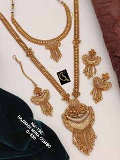 Description :- Indian Jewelry/ Wedding Gold Long Necklace/ Pakistani Jewelry/ Sabyasachi Jewelry/ Ruby Necklace/ Studs Earrings/ South Indian Bridal Set Antique Brass Necklace, Chokers Set - Necklace With Earrings Set Antique Chokers For Women Gift yourself a royal look with this perfectly crafted kundan necklace set from Manalisstudio. Crafted with high quality kundan stones and pearls, it is impressive in design. The green enamel artwork adds perfect texture to the design. Perfect for weddings Gold Jewellery Set Design Unique, Festive Kundan Necklace For Marriage With Latkans, Temple Jewelry Tikka For Marriage And Festivals, Gold Bollywood Jhumkas For Marriage, Bollywood Style Gold Jhumkas For Marriage, Intricate Temple Jewelry Bridal Earrings, Temple Style Bridal Earrings With Intricate Design, Gold Bridal Earrings For Marriage And Festivals, Intricate Temple Jewelry Bridal Earrings For Wedding