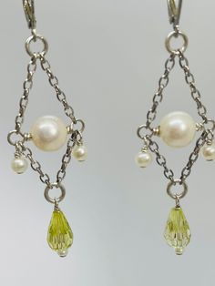 Hypoallergenic Drop Pearl Earrings In Sterling Silver, Nickel-free Peridot Elegant Jewelry, Elegant Peridot Nickel-free Jewelry, Elegant Nickel-free Peridot Jewelry, Elegant Lime Green Dangle Earrings, Elegant Lime Green Sterling Silver Jewelry, Briolette Sterling Silver Pearl Earrings As Gift, Sterling Silver Briolette Pearl Earrings As Gift, Silver Dangle Peridot Earrings