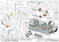 a drawing of a machine with parts on it