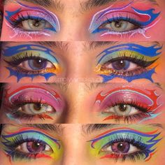 Makeup Inspo Aesthetic, Colourful Eyeshadow, Eyeliner Ideas, Funky Makeup, Maquillage On Fleek, Drag Make-up, Graphic Makeup, Rave Makeup, Graphic Eyeliner