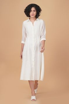 Shop for these amazing collections of Ivory Cotton Chanderi Embroidered Azisai Shirt Collar Dress For Women by Arcvsh by Pallavi Singh online at Aza Fashions. Elegant Cotton Festive Dresses, Elegant Cotton Silk Dress, Elegant Cotton Silk Kurta For Summer, Elegant Cotton Silk Straight Kurta Dress, Traditional Cream Cotton Silk Dress, Cotton Silk Wedding Dress For Summer, Long Sleeve Cotton Silk Dress, Elegant Cotton Silk Summer Dresses, Festive Cream Cotton Silk Dress