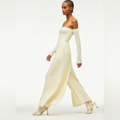 Zara Studio Collection Super Wide Leg Cream Off Shoulder Jumpsuit Full Length Formal Jumpsuits And Rompers For Spring, Formal Full-length Jumpsuits And Rompers For Spring, Summer Long Sleeve Fitted Pantsuit, Fitted Long Sleeve Summer Pantsuit, Fitted Strapless Jumpsuit For Spring Evening, Elegant Summer Full-length Jumpsuits And Rompers, Spring Formal Fitted Strapless Jumpsuit, Fitted Strapless Jumpsuit For Spring Formal, Fitted Strapless Jumpsuit For Spring Formal Events