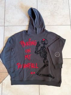 Afterlife Puff Print Hoodie, Heavy Weight – BOXEDTRENDS Praying On My Downfall, Puff Print Hoodie, Smiley Logo, Ropa Upcycling, Hoodie Pocket, Black Skeleton, The Afterlife, Puff Print, Shirt Design Inspiration