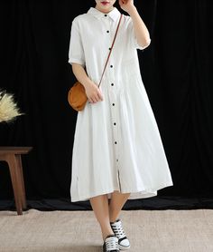 Long Sleeve Summer Spring Cotton Linen Women Dresses Oversized White Linen Casual Dress, Casual Oversized White Linen Dress, Casual White Linen Dress For Vacation, Oversized White Summer Dress, White Relaxed Fit Lagenlook Dress, White Oversized Casual Dress, Oversized White Casual Dress, White Oversized Linen Beach Dress, Oversized White Linen Beach Dress