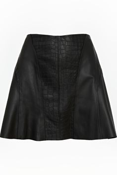 Women's Croc Texture Leather A-line Mini Skirt In Black Add a bold edge to your wardrobe with the Women's Croc Texture Leather A-line Mini Skirt in Black. Crafted from real sheepskin leather with a semi-aniline finish, this A-line mini skirt features a striking front center croc texture print panel for a luxurious touch. The back zip closure adds functionality while maintaining a sleek look. The classic black color and A-line design make this skirt a chic and versatile piece, perfect for elevati Fitted A-line Mini Skirt For Night Out, Chic A-line Mini Skirt For Night Out, Fitted Flared Leather Skirt, Black A-line Mini Skirt For Work, Edgy Fitted Mini Skirt For Work, Trendy Fitted A-line Skirt, Black Leather Skirt With Lining, Black Leather Lined Skirt, Fitted Black Leather Mini Skirt