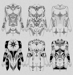 four different body shapes and designs for women's tops, from the front to the back