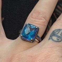 Beautiful Ring Size 7 5 Ct Cushion Cut London Blue Topaz Beautiful London, London Blue Topaz Ring, Black Rhodium, London Blue Topaz, Blue Topaz Ring, Beautiful Ring, London Blue, Topaz Ring, Cushion Cut