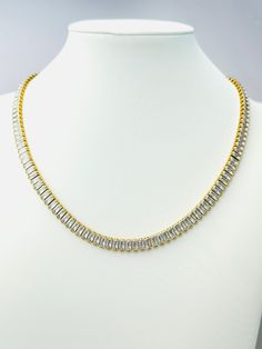 Experience ultimate durability with this elegant and versatile piece. Crafted with 18K gold vermeil plated stainless steel and premium polished cubic zirconia, it is both water resistant and hypoallergenic. The 41cm chain and 5mm width make it perfect for everyday wear, from the beach to the shower. Plus, rest assured knowing that there is no Nickel, Chromium, or Lead used in the making of this stunning necklace. Baguette Necklace, Gold Choker, Stunning Necklace, Gold Studs, Bag Straps, Gold Vermeil, Silver Gold, Cubic Zirconia, The Beach