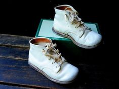 Vintage White Round Toe Boots, Vintage White Boots With Round Toe, White Lace-up Vintage Boots, Vintage White Lace-up Boots, 50s Shoes Kids, Vintage Goodyear Welted Lace-up Leather Shoes, Vintage Rocket Dog Shoes, Vintage Baby Boy Shoes, Kids Boots