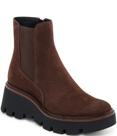 From Dolce Vita&#x2C; the Emmet H2O Resistant Leather Lug Sole Heel Booties feature:Suede upperWater resistantZip up closureRecycled synthetic liningRubber outsoleApprox. 5.5" boot shaft heightApprox. 10" boot shaft circumferenceApprox. 1.4" platformApprox. 2.3" block heelImported. H2o Water, Lug Sole Booties, Lug Sole, Platform Boots, Brown Suede, Boot Shoes Women, Block Heels, Bootie Boots, Clothing Accessories