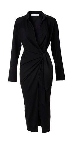 Elegant Fall Dresses With Draped Sleeves, Elegant Dresses With Draped Sleeves For Fall, Formal Fall Dress With Draped Sleeves, Formal Dresses With Draped Sleeves For Fall, Chic Midi Dress With Tie Fastening, Fitted Long Sleeve Dress With Tie Sleeves, Fall Midi Dress With Draped Sleeves For Night Out, Formal Black Dress With Draped Sleeves, Chic Long Sleeve Wrap Dress For Evening