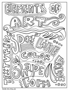 an adult coloring page with the words elements of art