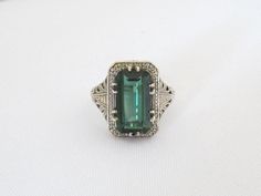 Vintage Sterling Silver Emerald Filigree Ring...Marked 925...Total of weights 5.6grams.. Size 8....Measure of Face 18mm...It's in good condition Brave Aesthetic, Emerald Ring Vintage, Vintage Art Deco Rings, Blue Opal Ring, Whimsical Jewelry, Cameo Brooch, Sterling Silver Filigree, Engagement Ring Cuts, Fancy Jewelry