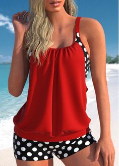 Blouson Tankini, 50th Clothing, Bathing Suit Shorts, Flattering Swimsuits, Scoop Neck Tank Top, Hrithik Roshan, Tankini Set, Swimsuit Set