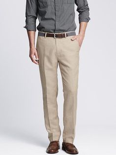 Kentfield Slim Linen Cotton Pant Straight Fit Solid Bottoms With Pockets, Solid Straight Fit Bottoms With Pockets, Casual Semi-formal Straight Leg Pants, Solid Bottoms With Pockets And Straight Fit, Classic Straight Leg Relaxed Fit Pants, Tailored Straight Pants With Button Closure, Beige Workwear Bottoms With Flap Pockets, Tailored Bottoms With Button Closure For Business Casual, Summer Workwear Pants With Flap Pockets