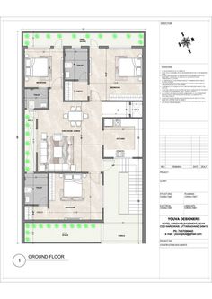 the ground plan for an apartment with three bedroom and two bathrooms, including one living room