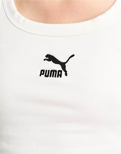 Tops by Puma Outfit: sorted Branded design Crew neck Sleeveless style Regular fit Puma Outfit, White Style, Cropped Tank Top, Crop Tank, Asos, Tank Top, Crew Neck, Tank Tops, White