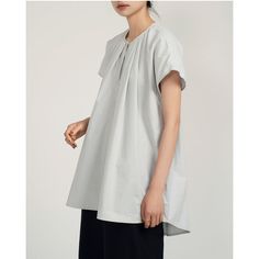 Summer Round Neck Pure Cotton Pleated Blouse - graphictee.co Gray Cotton Top For Office, Gray Cotton Office Top, Gray Relaxed Fit Tops For Daywear, Oversized Summer Office Tops, Gray Summer Tops For Daywear, Gray Relaxed Fit Cotton Blouse, Gray Cotton Short Sleeve Blouse, Gray Short Sleeve Cotton Blouse, Chic Gray Cotton Blouse