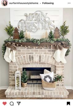 a fireplace decorated for christmas with stockings and stockings on the mantle, stockings hanging from the mantel