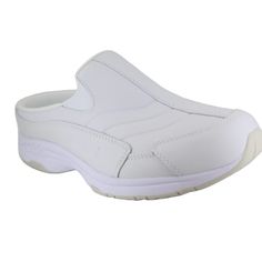 Keep It Comfortable In The Easy Spirit Tourguide Casual Clog. The Tourguide Clogs Are Easy To Slip On And Off, Plus They Provide Superior Arch Support For Comfort All-Day, Into-The-Evening. Providing Comfort Over 35 Years, Easy Spirit Shoes Are Designed With Benefits That Keep You Moving. 3/4" Flat Heel, 1/2" Platform Slip-On Removable And Cushioned Insole With Arch Support. Rubber Flexible Outsole. Fabric Upper, Polyester Lining, Eva Outsole Machine Washable White Synthetic Closed Toe Slip-ons, White Synthetic Slip-ons With Ortholite Insole, Classic White Slip-ons With Cushioned Footbed, Sporty Clogs With Arch Support, White Synthetic Slip-ons With Arch Support, White Closed Toe Clogs With Arch Support, White Low-top Synthetic Clogs, Blue Leather Sandals, Easy Spirit Shoes