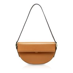 Crafted in a chic half-moon shape, the loaf bag is finished in a luxurious shade of brown, exuding timeless beauty. The sleek design features a flap closure and adjustable strap for versatile wear; Split cattle leather; Polyester lining; Gold-tone metallic pieces; Flap with press-lock closure; 1 interior zipper pocket; Size: 11.8"W x 6.7"H x 2.6"D (30cm W x 17cm H x 6cm D); Adjustable shoulder strap drop: 9.5"-13.0"; Weight: 1.0 lbs Luxury Brown Baguette Bag, Brown Saddle Bag With Detachable Handle For Evening, Everyday Modern Saddle Bag With Magnetic Closure, Timeless Everyday Saddle Bag With Detachable Handle, Modern Everyday Saddle Bag With Magnetic Closure, Brown Evening Saddle Bag With Detachable Handle, Evening Brown Saddle Bag With Detachable Handle, Elegant Brown Saddle Bag With Removable Pouch, Chic Leather Flap Bag With Round Handle