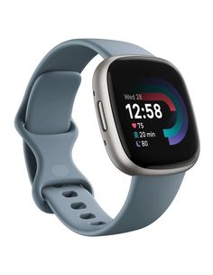 the fitbit smart watch is shown in grey