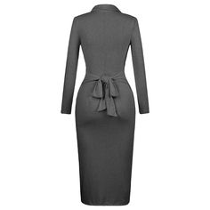 Dark Gray Ribbed Button Neck Split Midi Dress Winter Button-up Solid Color Dresses, Solid Winter Dress With Button Closure, Winter Midi Dress With Buttons For Office, Fall Long Sleeve Bodycon Dress With Buttons, Winter Midi Dress With Buttons, Split, Dark Gray, Midi Dress, Womens Dresses