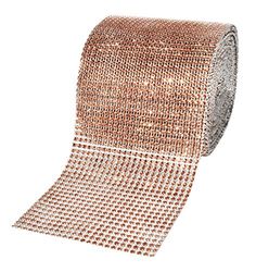 a roll of brown and white glitter ribbon on a white background with silver sequins