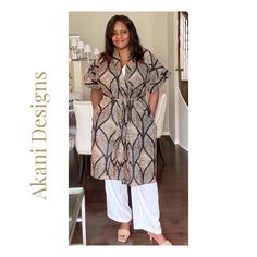 Take your style to another level with this beautiful African Print Kimono.  This flowy kimono can be dressed up or worn casually with jeans or leggings.  It can also be worn as a swimsuit cover up.  Made with 100% African wax cotton / Loose fitting with side pockets  40 - 41 inches long with short sleeves  Comes in one size that can accommodate s-xxl Wash by hand or machine wash with delicates  Hang to dry  Iron on low setting Casual Tunic With Kimono Sleeves For Beach, Flowy Tunic Casual Kimono, Flowy Kimono Sleeve Tunic For Loungewear, Flowy Lounge Tunic With Kimono Sleeves, Relaxed Fit Tunic With Kimono Sleeves, Casual Tunic Kimono For Beach Cover-up, African Kimono, African Print Kimono, Dress African Print