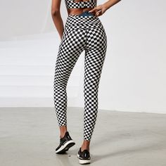 Checkered Leggings. A comfortable fit with a sporty look for workouts, yoga or just hanging out. Feel comfortable and look great. Detail: Quick Dry/BreathableDetail: Side & Back PocketsWaist Type: HighMaterial: (75%) Nylon, (25%) Spandex Casual Compression Pants With Elastic Waistband, Casual Full-length Compression Yoga Pants, Sporty Joggers For Yoga, Athleisure Tights For Gym, High Stretch Casual Leggings, Casual Compression Leggings With Elastic Waistband, Casual Tight Bottoms For Workout, Casual Compression Bottoms For Yoga, Sportswear Yoga Pants With Elastic Waistband For Gym