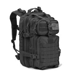 a black backpack with an american flag on it