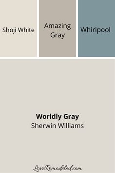 the words worldly gray and sheryln williams are shown in different color combinations