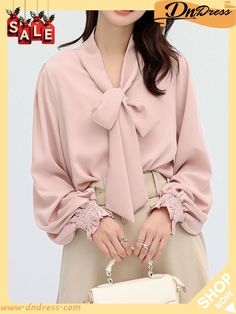 Urban 4 Colors Split-side Tied Puff Sleeves Blouse Puff Sleeves Blouse, Sleeves Blouse, Cute Simple Outfits, Black Blouse, Simple Outfits, Puff Sleeves, Blue Light, White Light, Puff Sleeve