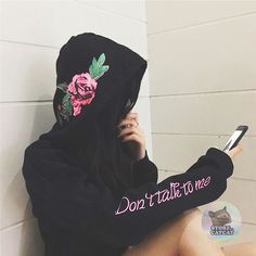 Dont Talk To Me, Dont Talk, Rose Hoodie, Don't Talk To Me, Estilo Indie, Embroidery Hoodie, Rose Embroidery, Embroidered Hoodie, Embroidery Ideas