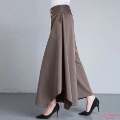 Qteee - Irregular Wide-Leg Trousers with High Waist and Elegant Drape for Casual and Square Dance Attire Beige Asymmetrical Hem Bottoms For Fall, Casual Irregular Bottoms For Fall, Square Dance Outfit, Oversize Pants, Dance Attire, Pants Korean, Square Dance, Black Wide Leg Trousers, Dance Pants