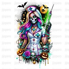 Creepy Nurse, Skeleton Nurse, Nurse Graphic, Nurse Clipart, Nurse Art, Paper File, Nurse Png, Halloween Nurse, Create Digital Product