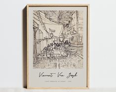 a black and white drawing of people walking down the street