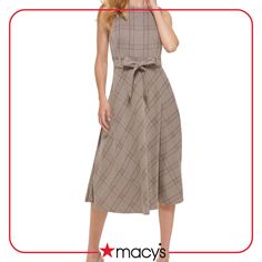 in stock Menswear Women, Belted Midi Dress, Khaki Dress, Review Dresses, Calvin Klein Woman, Petite Dresses, Womens Plaid, Fit Flare Dress, Fit & Flare