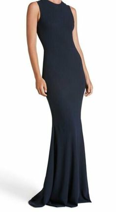 $299 Dress the Population Navy Blue Crepe Nude Mesh Back Gown M 8 10 NEW D396 #DressThePopulation #BallGown #Formal Fitted Gown, Fitted Gowns, Strapless Midi Dress, Mermaid Gown, Lace Gown, Fit Flare Dress